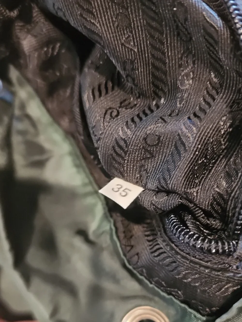 90s Clasaic Prada Dark Green Nylon Backpack with Black Trim